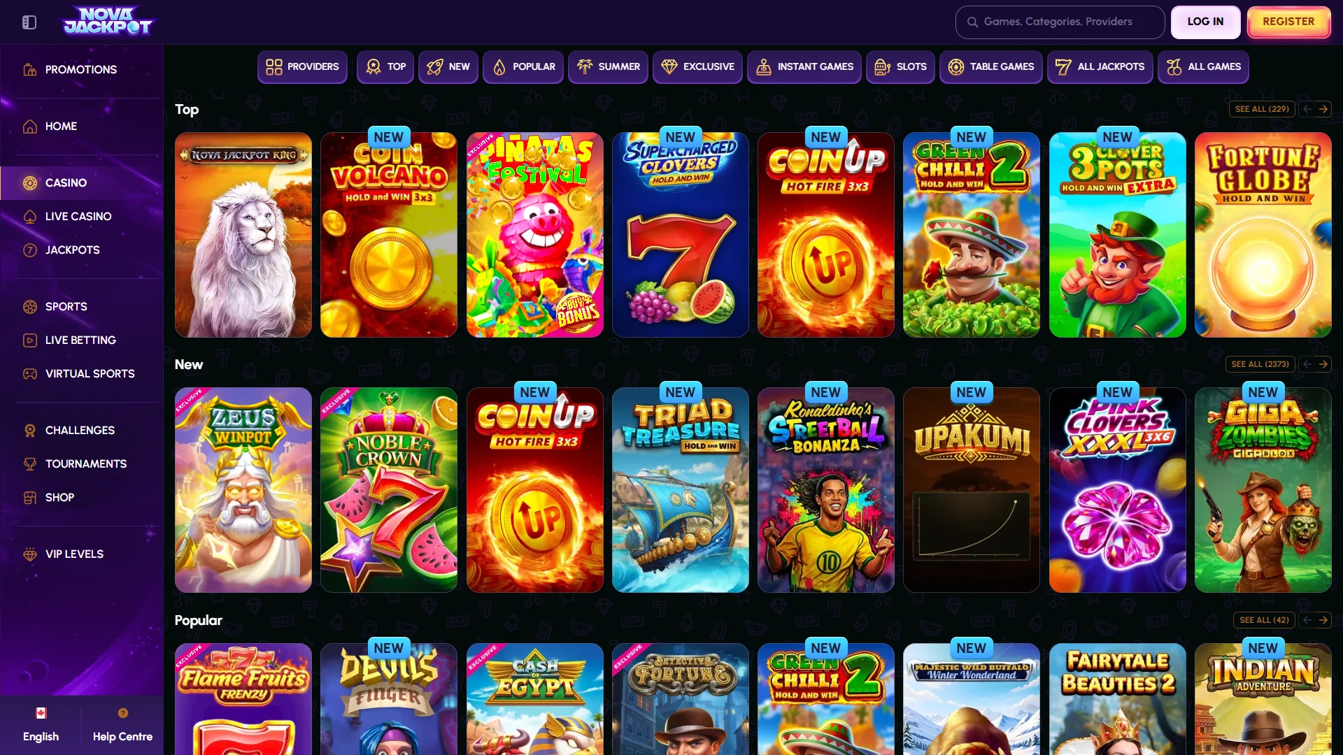 Novajackpot slots and live games